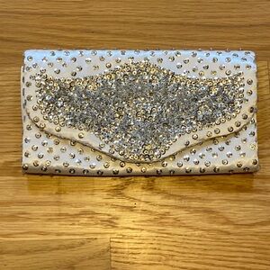 Elegant Envelope Shiny Rhinestone Cream Clutch Handbag Purse hand made Hong Kong
